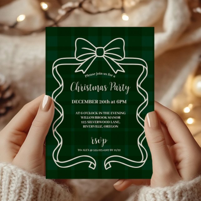 Retro Green Plaid Whimsical Christmas  Inbjudningar (Skapare uppladdad)