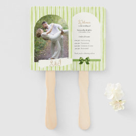 Retro Green Stripes Wedding Ceremony Program Fan