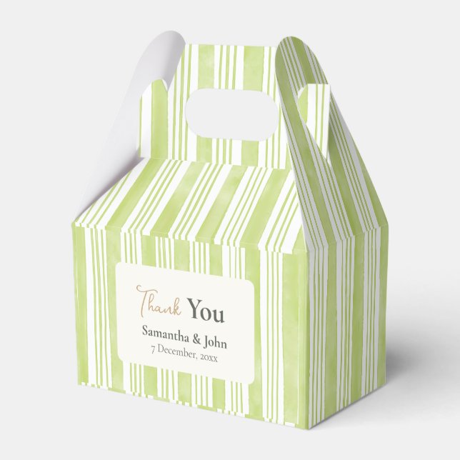 Retro Green Stripes Wedding Thank You Presentaskar (Framsidan Sidan)