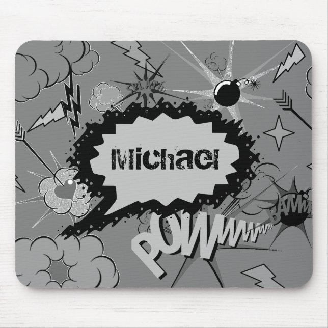 Retro Grey Custom Comic Book Pattern Personalised Musmatta (Framsidan)