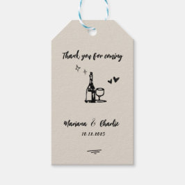 Retro Grey Hand Drawn Illustrated Wedding  Presentetikett