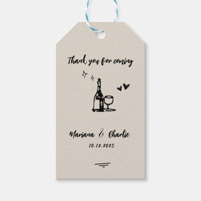 Retro Grey Hand Drawn Illustrated Wedding  Presentetikett (Framsidan)