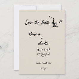Retro Grey Hand Drawn Illustrated Wedding  Spara Datumet