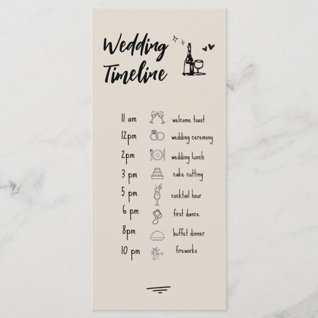 Retro Grey Hand Drawn Illustrated Wedding Timeline Meny (Framsida)