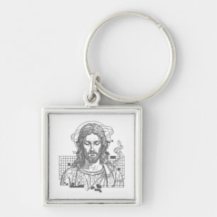 Retro Grid Jesus Konungars Konung Uppenbarelseboke Fyrkantig Silverfärgad Nyckelring