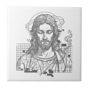 Retro Grid Jesus Konungars Konung Uppenbarelseboke Kakelplatta