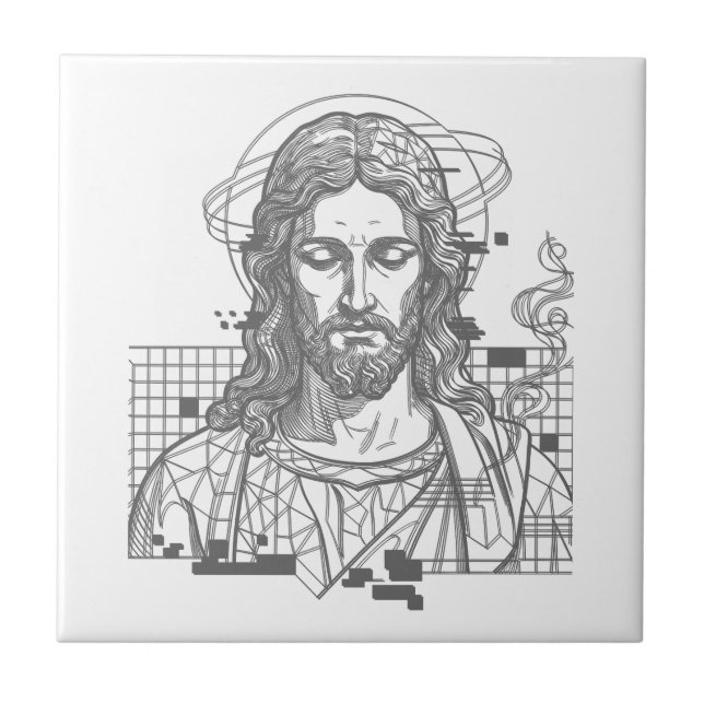 Retro Grid Jesus Konungars Konung Uppenbarelseboke Kakelplatta (Framsidan)