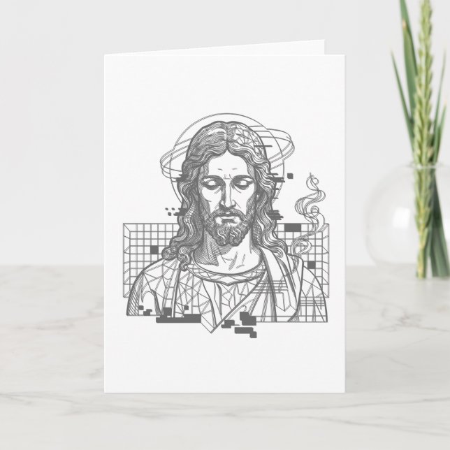 Retro Grid Jesus Konungars Konung Uppenbarelseboke Kort (Framsida)