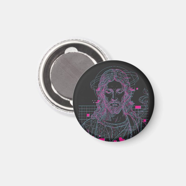 Retro Grid Jesus Konungars Konung Uppenbarelseboke Magnet (Front/Back)