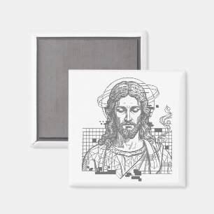 Retro Grid Jesus Konungars Konung Uppenbarelseboke Magnet