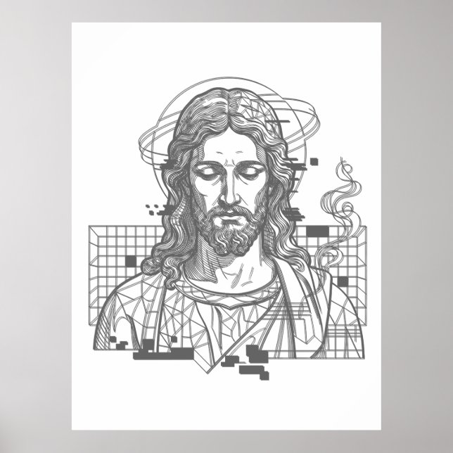 Retro Grid Jesus Konungars Konung Uppenbarelseboke Poster (Framsidan)