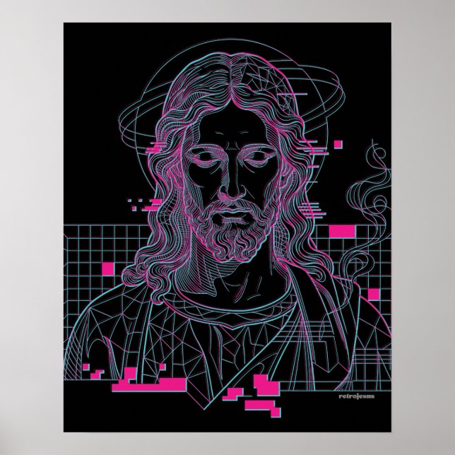 Retro Grid Jesus Konungars Konung Uppenbarelseboke Poster (Framsidan)