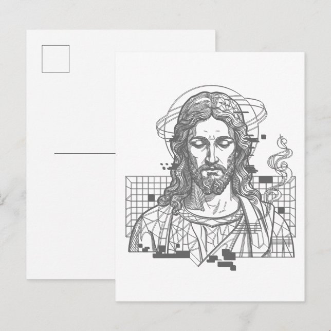 Retro Grid Jesus Konungars Konung Uppenbarelseboke Vykort (Fram/baksida)