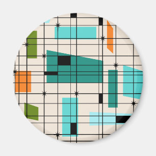 Retro Grid och stjärnor Runda Magnet