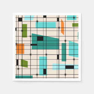 Retro Grid & Starburches Pappra Napkins Pappersservett