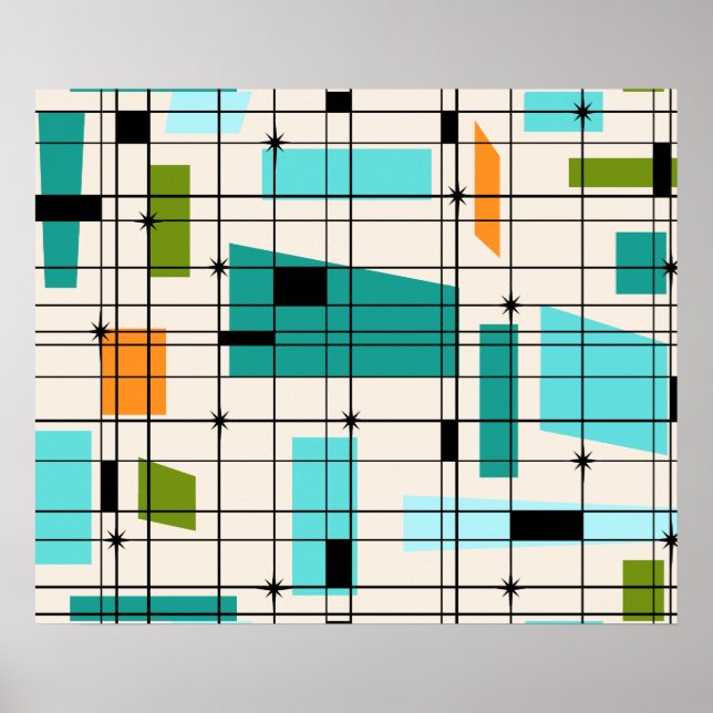 Retro Grid & Starbursts Poster (Framsidan)
