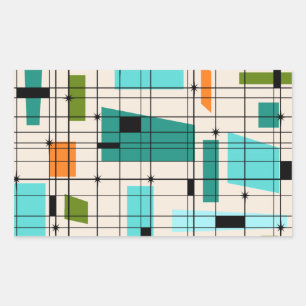 Retro Grid & Starbursts Stickers Rektangulärt Klistermärke
