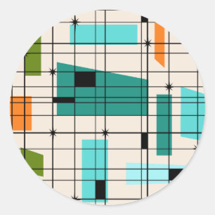Retro Grid & Starbursts Stickers Runt Klistermärke
