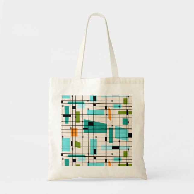 Retro Grid & Starbursts Tote Bag Tygkasse (Framsidan)