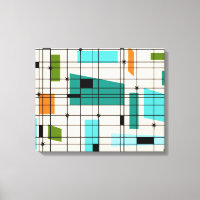 Retro Grid & Starbursts Wrapped Canvas