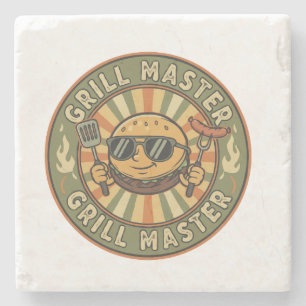 Retro Grill Master Burger Karaktär BBQ King Vinta Stenunderlägg
