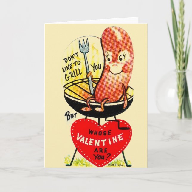 Retro Grilled Hett Hund Valentine Day Card Helgkort (Framsida)