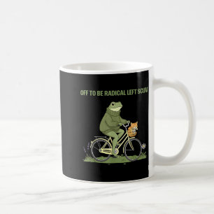 Retro groda cykel katt ger sig iväg för att vara r kaffemugg