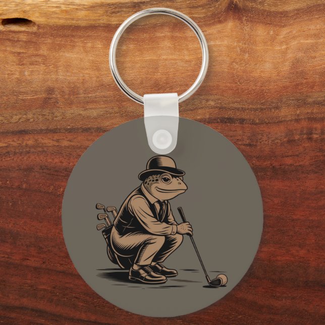 Retro Groda Rolig Retro Groda Golfälskare Nyckelring (Framsida)