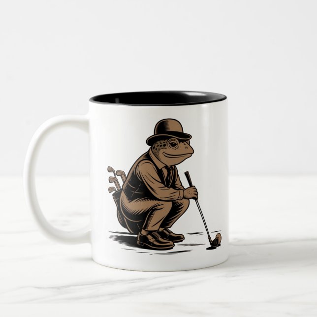 Retro Groda Rolig Retro Groda Golfälskare Två-Tonad Mugg (Vänster)