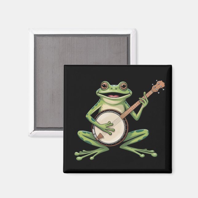 Retro groda spelar banjo 90-tals musikälskare vint magnet (Front/Back)