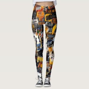 Retro, groge-klistermärken mönster, 90-tal tema leggings