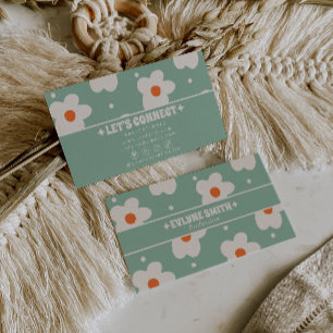 Retro Grön 70-tals Groovy Blommig Boho Unik Rolig Visitkort