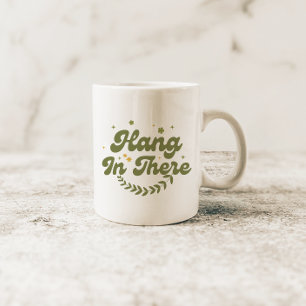 Retro grön blomster 'Häng kvar' Citat Kaffemugg