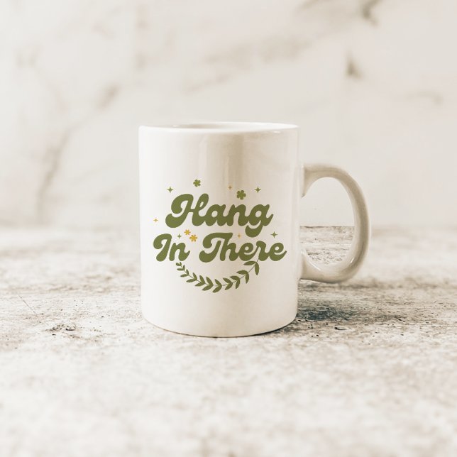 Retro grön blomster 'Häng kvar' Citat Kaffemugg (Skapare uppladdad)