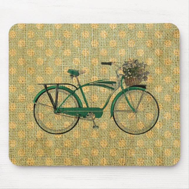 Retro grön cykel med blommabasketen musmatta (Framsidan)