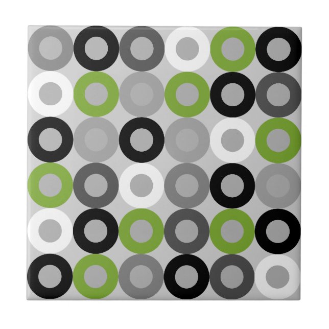 Retro grön grå svart Mid Century geometriska ringa Kakelplatta (Framsidan)