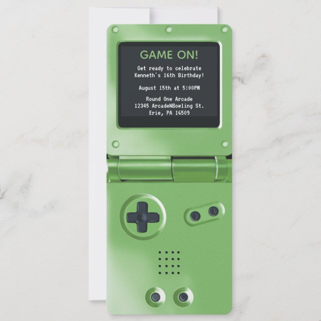 Retro Grön Handhållen Spel Födelsedagsinbjudan Inbjudningar (Framsida)