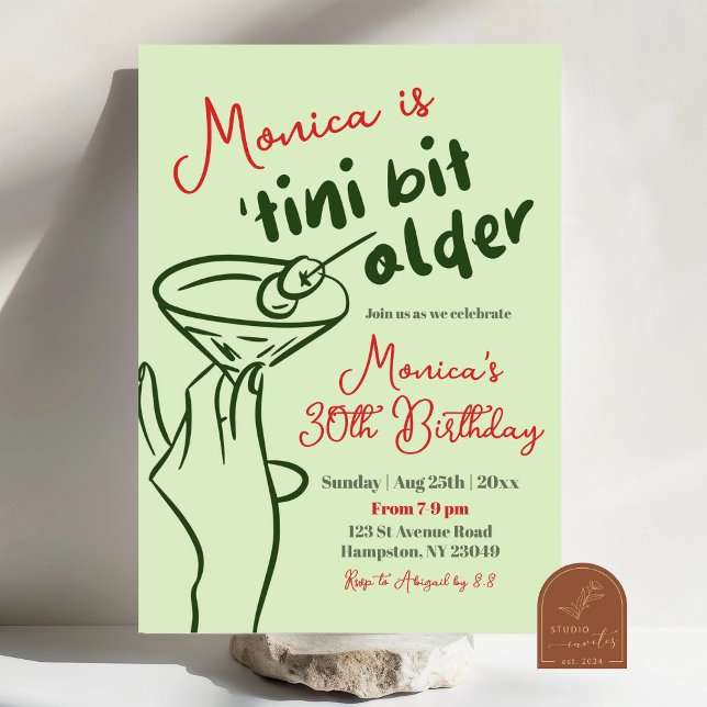 Retro Grön Handritad Martini 30-års Födelsedag Inbjudningar (Skapare uppladdad)