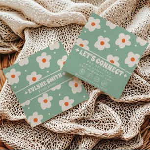Retro Grön Kräm Groovy Blommig Trendig Kul Boho Fyrkantigt Visitkort