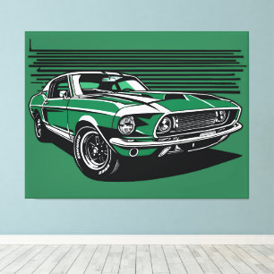 Retro grön muskelbil sida Pop Art-illustration Canvastryck