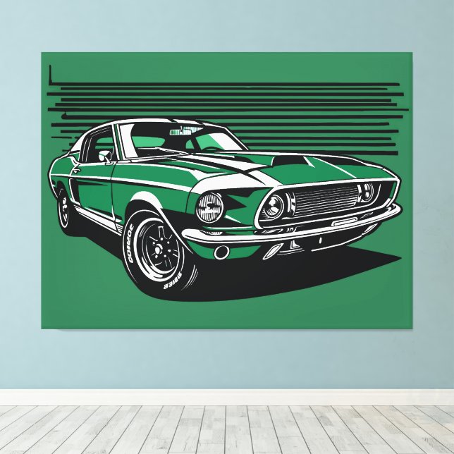 Retro grön muskelbil sida Pop Art-illustration Canvastryck (Insitu (trägolv))