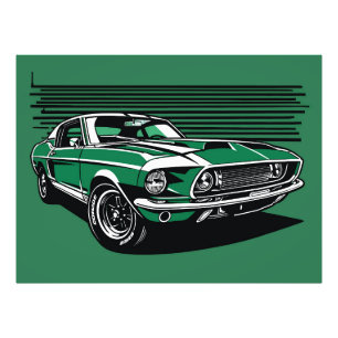 Retro Grön Muskelbil Sidovy Pop Art-illustration Fototryck