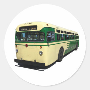 Retro grön och krämfärgad Sab Francisco Muni Buss Runt Klistermärke