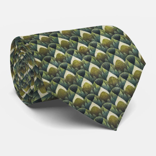 Retro grön oliv geometrisk konst mönster slips (Rullad)