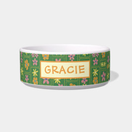 Retro Grön Patchwork Blommig Anpassad Medium Hund