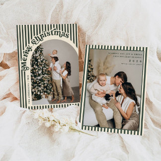 Retro grön randig valv familjefoto jul julkort