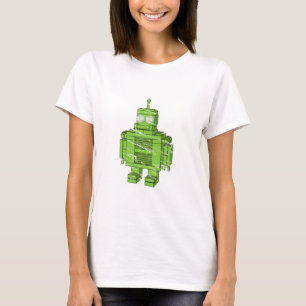 Retro grön robot med skrapor t-shirt