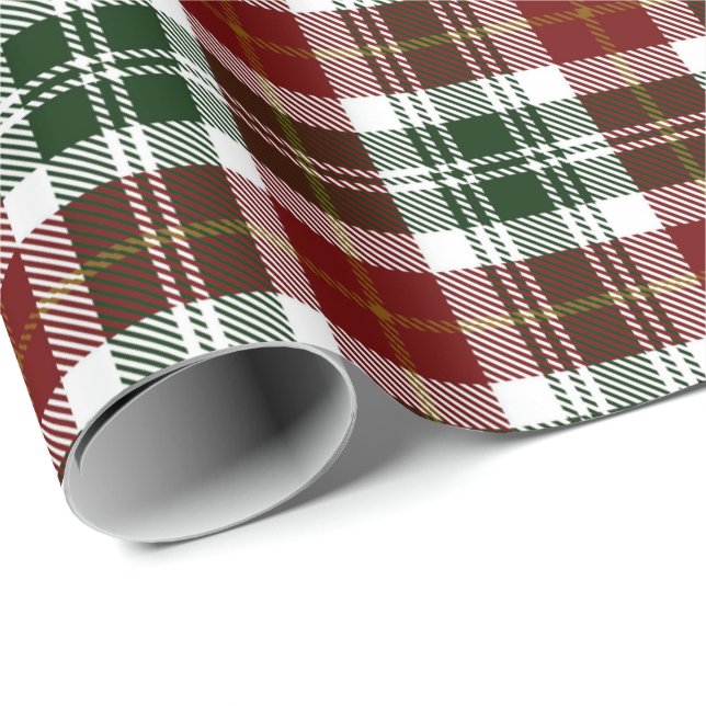 Retro grön röd jul nyår tartan rutig presentpapper (Rullad Hörn)