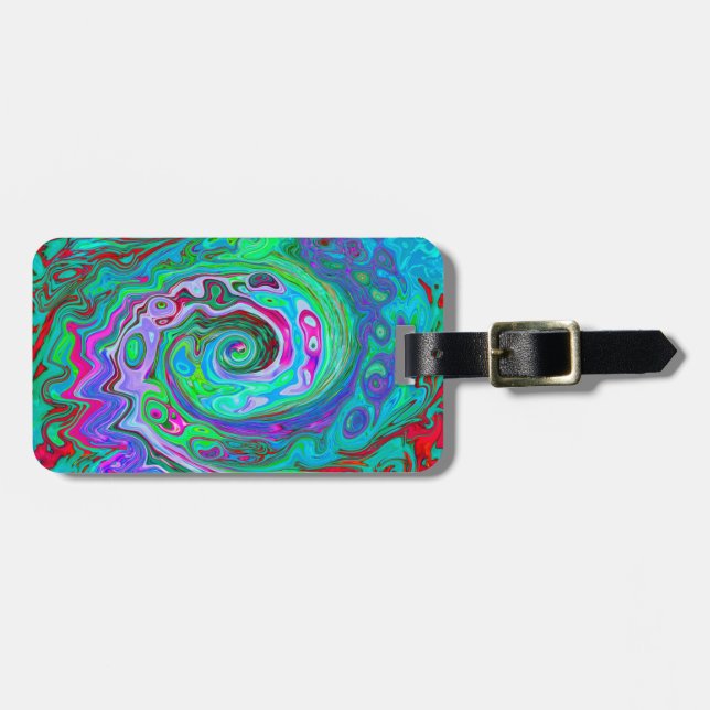 Retro grön, röd och magenta abstrakt groovy virvel bagagebricka (Horisontell Framsida)