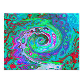 Retro grön, röd och magenta abstrakt groovy virvel fototryck